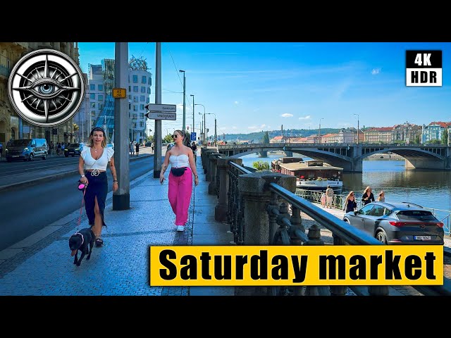 Prague Walking Tour of Saturday market and Vltava river 🇨🇿 Czech Republic 4K HDR ASMR