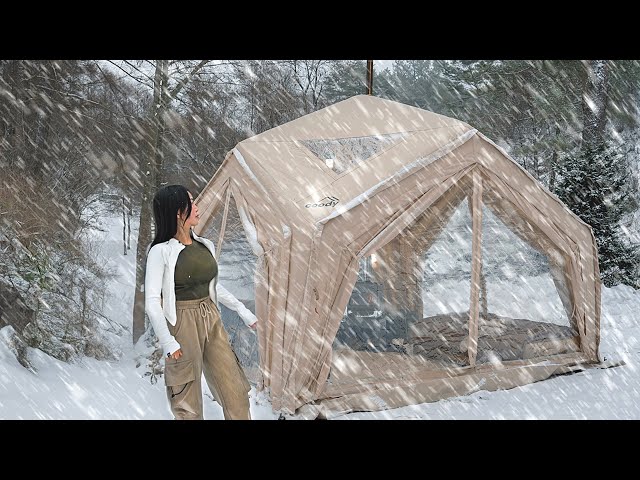 360° PANORAMIC VIEW. ❄️ SNOW CAMPING IN AN INFLATABLE TENT . CAMPING ASMR .