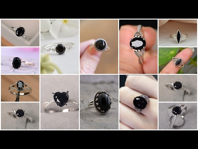 latest silver ring design for girls black stone || silver black stone ring designs for girls