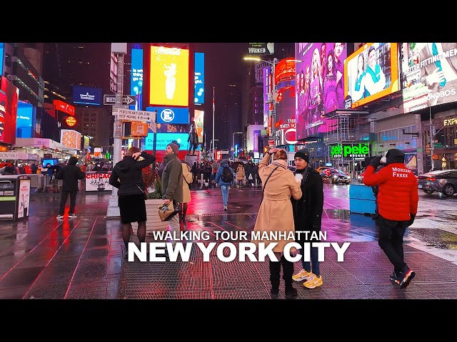 NEW YORK CITY TRAVEL 130 - WALKING TOUR MANHATTAN 8th Avenue, Times Square, Broadway, Bryant Park 4K