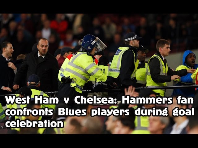 West Ham v Chelsea: Hammers fan confronts Blues players during goal celebration