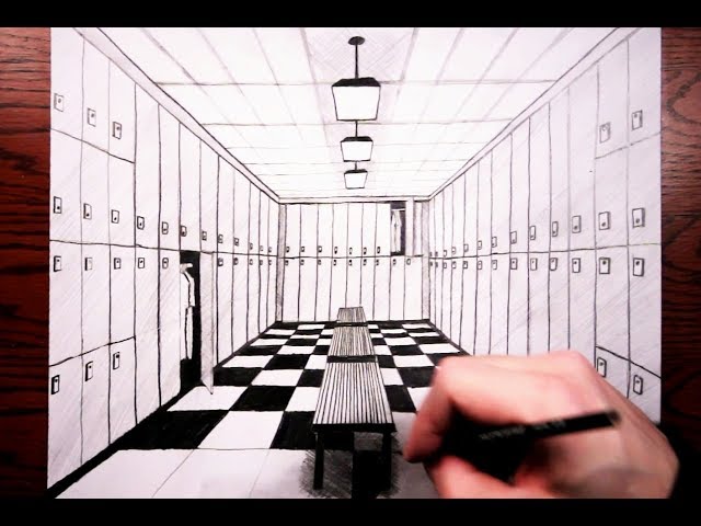 How to Draw a Locker-room in One Point Perspective.