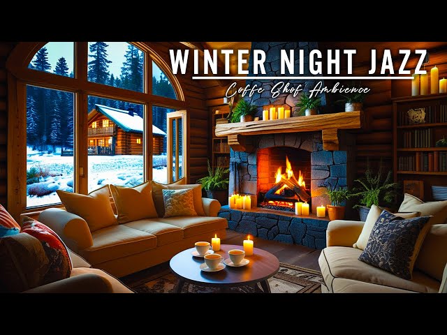 Cozy Winter Coffee Porch Ambience ⛄ Warm Night with Relaxing Jazz Background Music for Work, Study