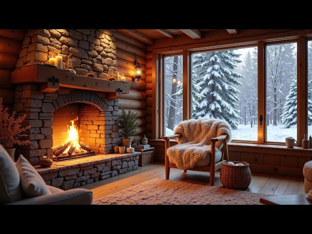 Cozy Cabin Room in The Cold Season Forest ❄ Soft Piano and Fireplace for Relaxing, Reading 🎧