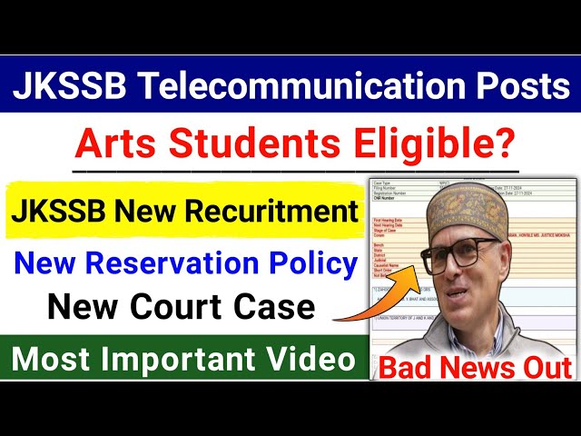 JKSSB New Jobs 2024 | JKSSB Telecommunication Exam Update | J&K Reservation Policy Update Jkssb Jobs