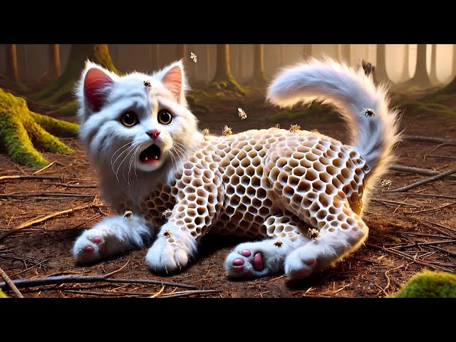 Mermaid cat saves kitten with beehive-like hole in body 😿😭 #cat #ai #cutecat #aicat #catlover #貓