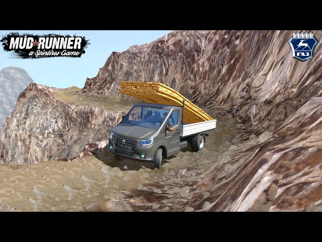 Spintires: MudRunner - GAZele NN Truck Delivers Cargo on Dangerous Road For Mountain Bridge