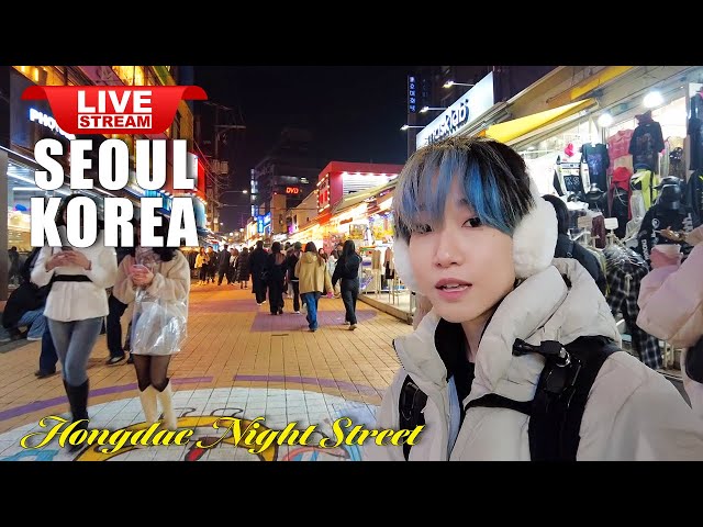 Live Korea Seoul 🇰🇷 Walk Tour Korea 🤩 Seoul Hongdae Night Street | Korean Food Street Walking Tour