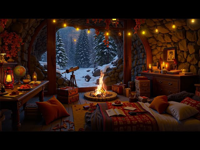 Warm Cabin Retreat with Smooth Jazz on a Snowy Night | Cozy Winter Playlist