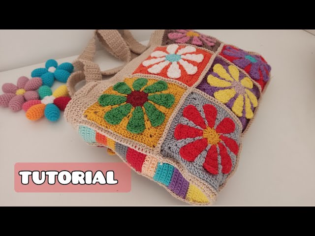 Tutorial borsa daisy retrò granny #grannysquare #crochetbagtutorial