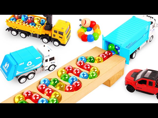 Marble Run ASMR Race ☆ HABA Slope & Dump Truck Excavator Ambulance Forklift Garbage Truck Tractors59