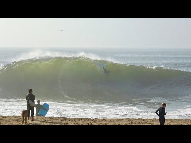 Gnarly high tide Wedge - Thanksgiving Swell Carnage!!! (RAW)