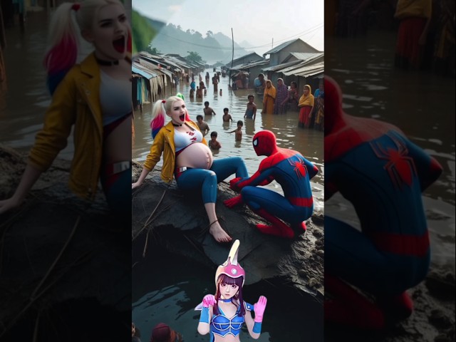 👑Harley Quinn gave birth when flooded😅#trending#avengers#marvel#spiderman#short#shorts#cartoon