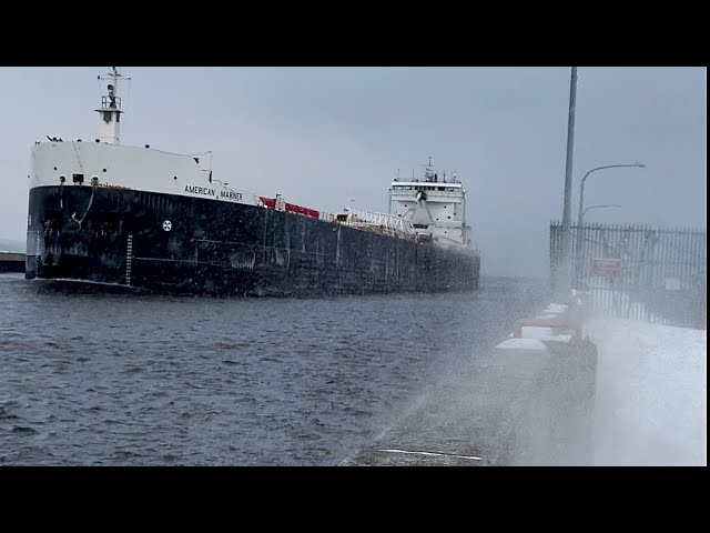 Duluth Ship Arriving In a Nasty Snowstorm- American Mariner