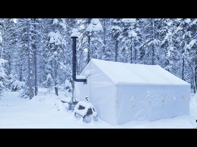 -30C WINTER CAMPING ALONE in a HOT TENT