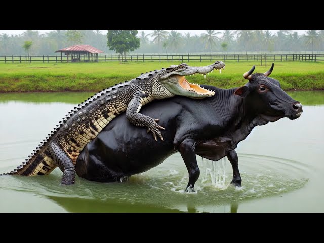 crocodile attack on a weak cow