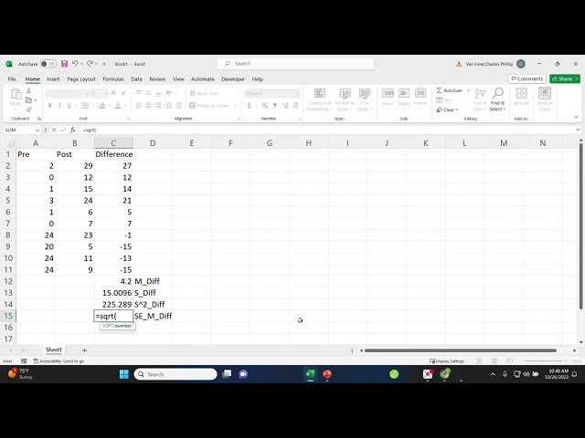 Related samples t test and Difference Scores