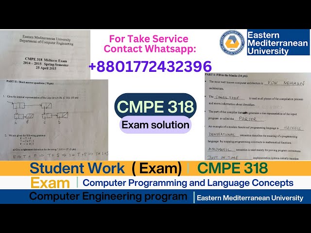 Client Work(Exam)|CMPE 318 Mid Term Exam Preparation | Eastern Mediterranean University |Croatia