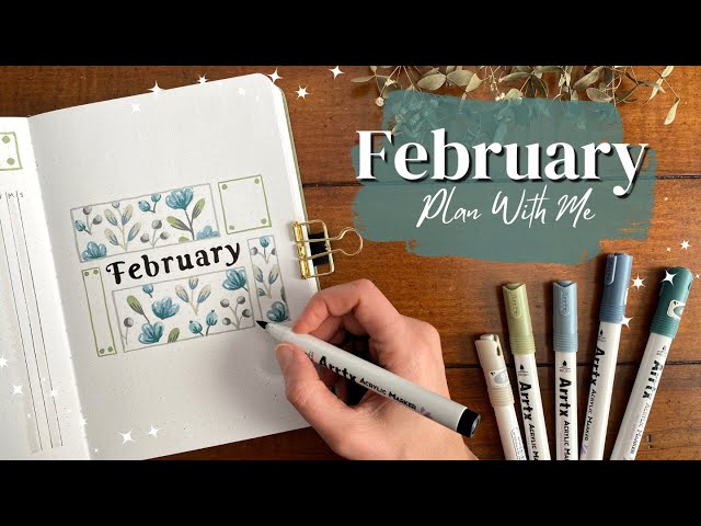 PLAN WITH ME!🪻February Bullet Journal Set Up | Easy Floral Theme ft. Arrtx!