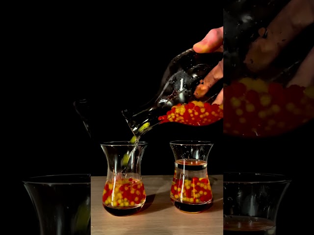 Pouring Water with Red & Yellow Orbeez – Uneven Pour in Small Vases | ASMR