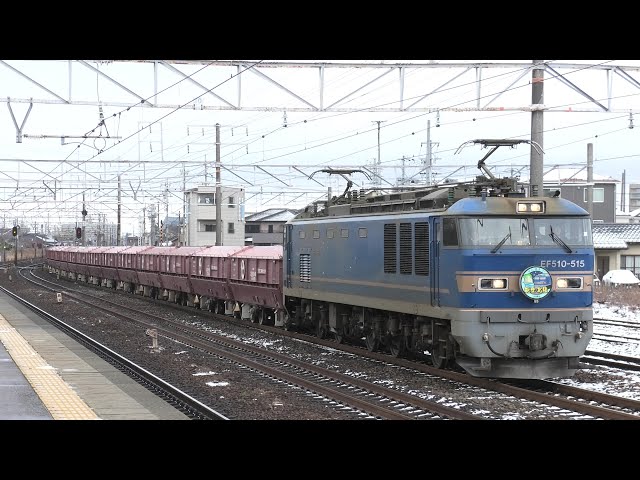 【HM付き】EF510-515＋赤ホキ 5780レ 雪が舞う中通過