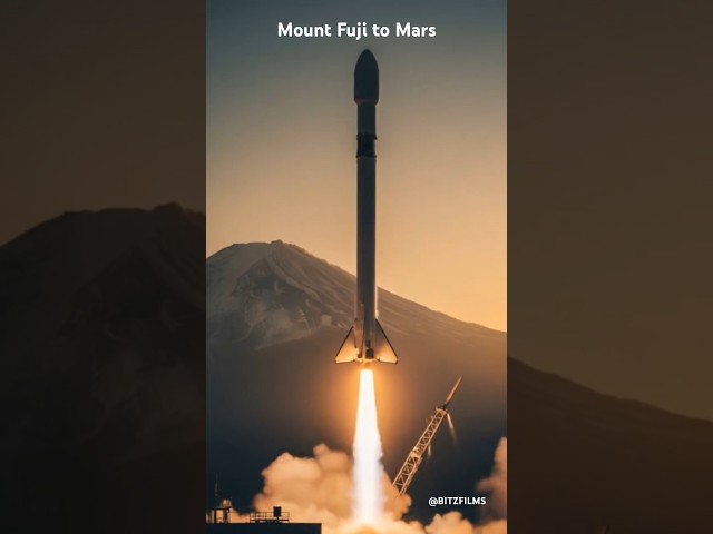 SpaceX Mount Fuji launch Mars landing #DreamScreenAI #spacex #mars #mountfuji #japan #scifi #rocket