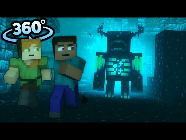 360° Video || WARDEN vs Alex and Steve - Minecraft VR