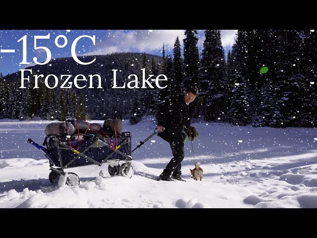 Solo Winter Camping Across a Frozen Lake in Hot Tent - Relax and Quiet