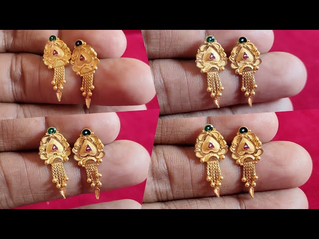 Gold earrings designs with weight and price/light weight gold earrings