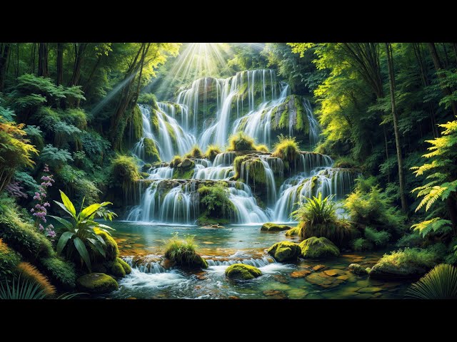 Relaxing Waterfall, Bird Sounds & Piano Music for Sleep | Soothing Nature Sounds