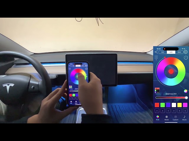 "How to properly use an app to adjust the Ambient lights of a Tesla car"