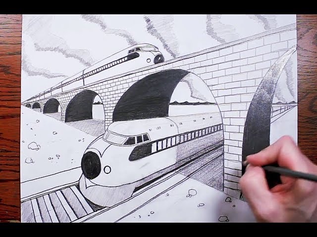 How to Draw Criss-Crossing Trains in Two Point Perspective