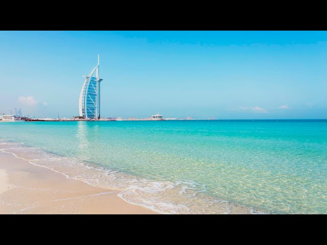 4k UHD Burj Al Arab Beach Waves. Relaxing Ocean Sounds, Beach Waves, Ocean White Noise 10 Hours.