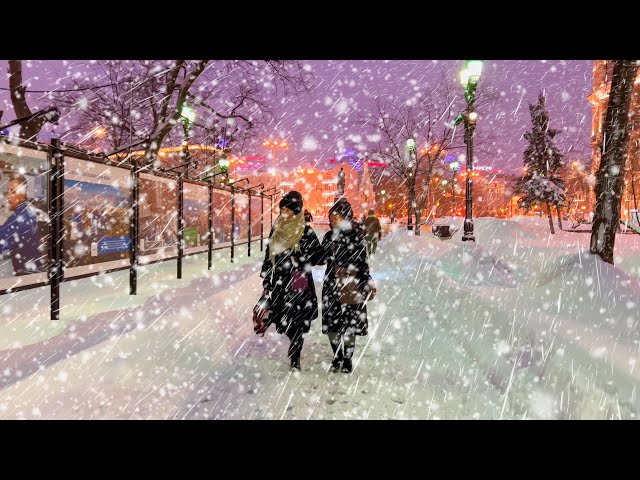 🔥 MOSCOW IS COVERED IN SNOWFALL ❄️ RUSSIAN WINTER | NIGHT WALK IN MOSCOW - With Captions ⁴ᴷ (HDR)