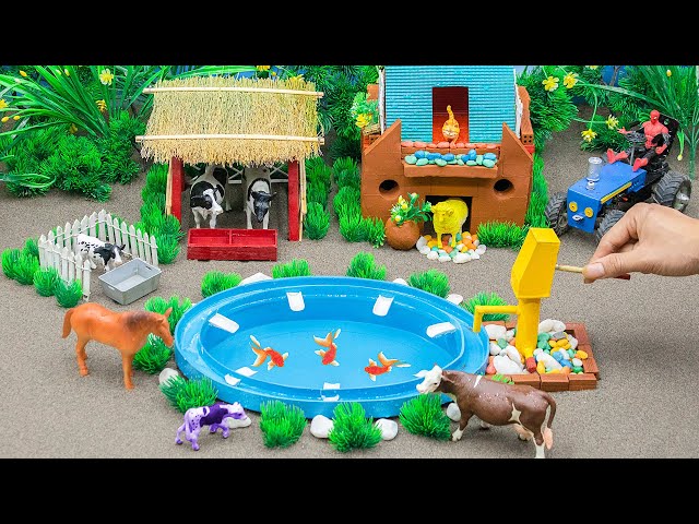 DIY Farm Diorama with mini farm for evolution animals | COWSHED - WOODWORKING | Village Farm