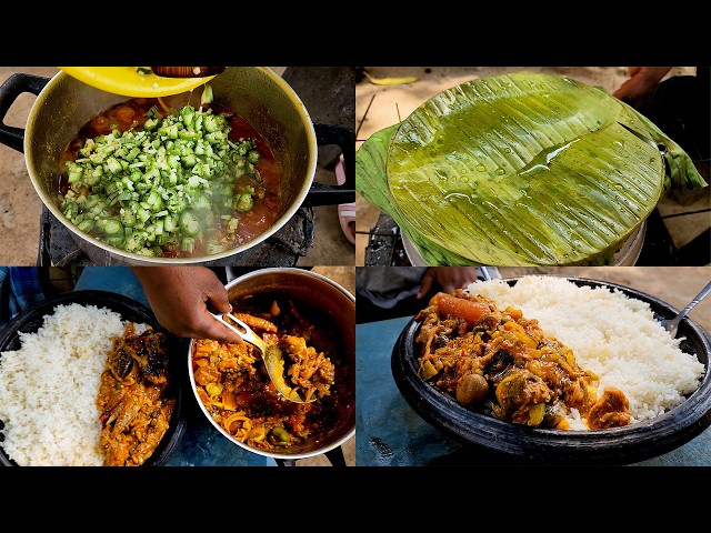 How To Make The Super Authentic Goat Meat Okra /Okro STEW With White Rice In The VILLAGE | Family