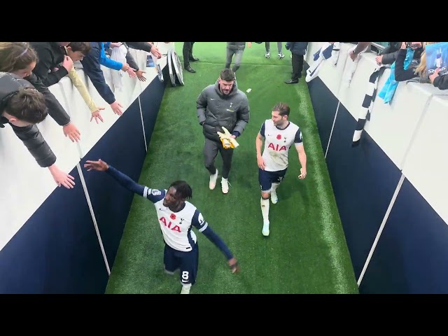 SCENES AT THE FINAL WHISTLE: Tottenham 4-1 Aston Villa: The Spurs Players and Fans Celebrating