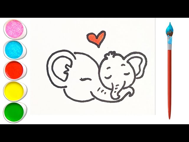 mother elephant and cute baby drawing easy step by step #kids kids drawing video