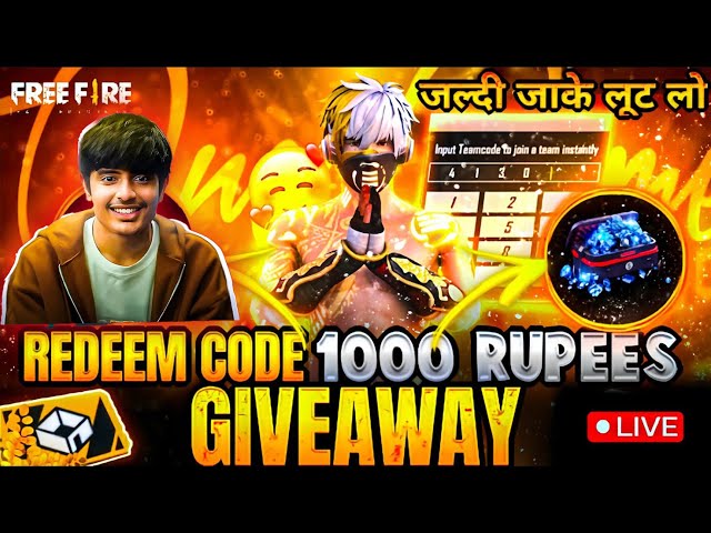 FREE FIRE LIVE 10,000 DIAMOND GIVEAWAY | TEAM CODE GIVEAWAY #freefirelive #lokeshgamer #gyangaming