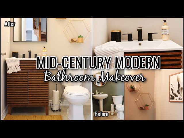 MID-CENTURY MODERN BATHROOM MAKEOVER | NEW MID-CENTURY BATHROOM VANITY & DECOR ACCENTS