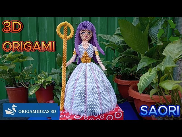 Goddess Athens "Saori" from "Saint Seiya" in 3D Origami - reusable paper | Saori - Diosa Atenas