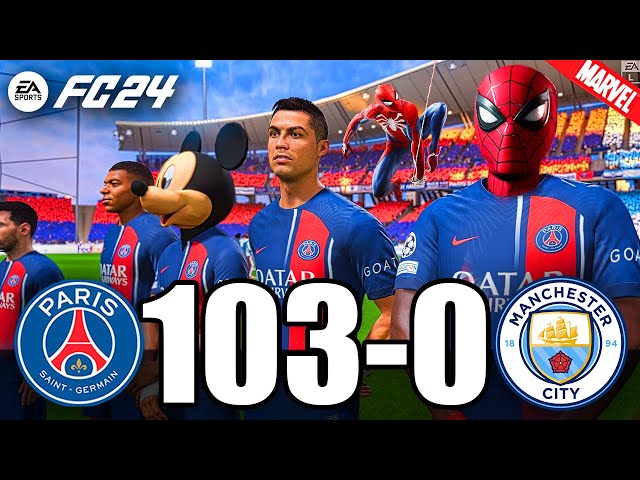 FIFA 24 - RONALDO, MESSI, SPIDER MAN ALL STARS PLAYS TOGETHER | PSG 103-0 Manchester City