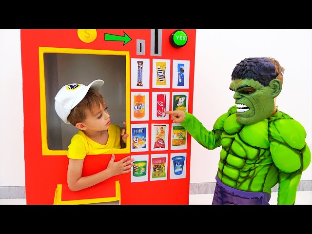 Vlad and Nikita superheroes vending machine kids toy story