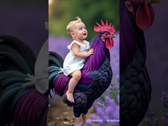 Cute baby riding rooster #baby #animals#cute#funny #trending #viral#ai #shorts#