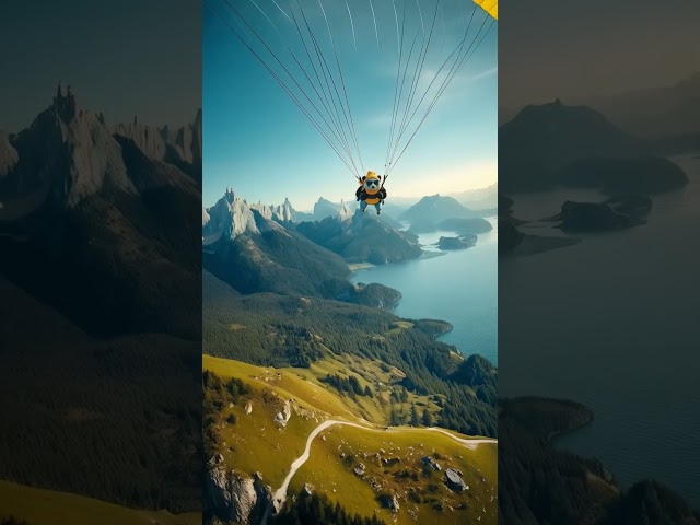 Panda paragliding in Interlaken, Switzerland #stmoritz #bernina #cute #funny #disney #pandafans #ai