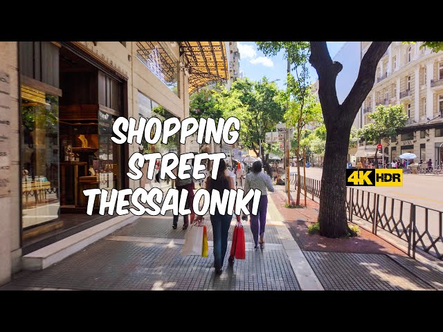 Thessaloniki Shopping Street Tsimiski Walking Tour 4K HDR captions and Narration