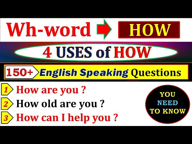 Wh-word "HOW" : 150+ most important English Speaking Questions with "How" || Interrogative Sentences