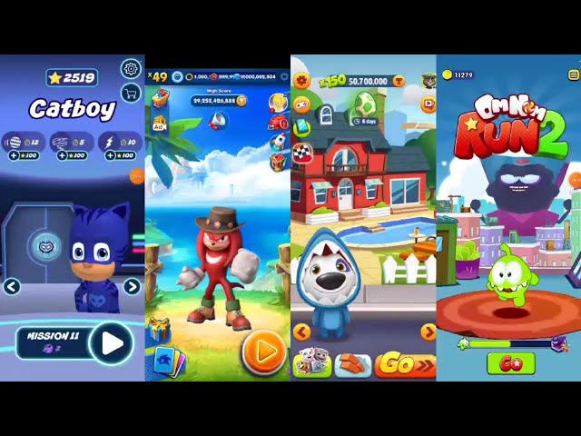 Pj Masks Power Heroes Run vs Sonic Dash vs Talking Tom Gold Run vs Om Nom Run 2 Gameplay Android ios