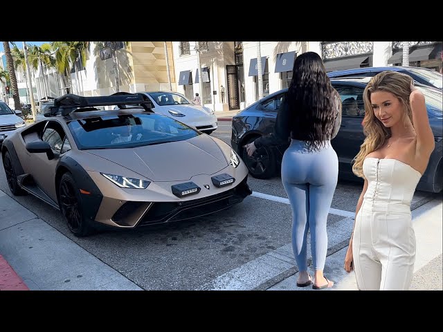 Cars and Ladies of Beverly Hills 2024! Crazy Huracan Sterrato,Brabus G-Wagon 4x4,911 GT3 RS,SF90