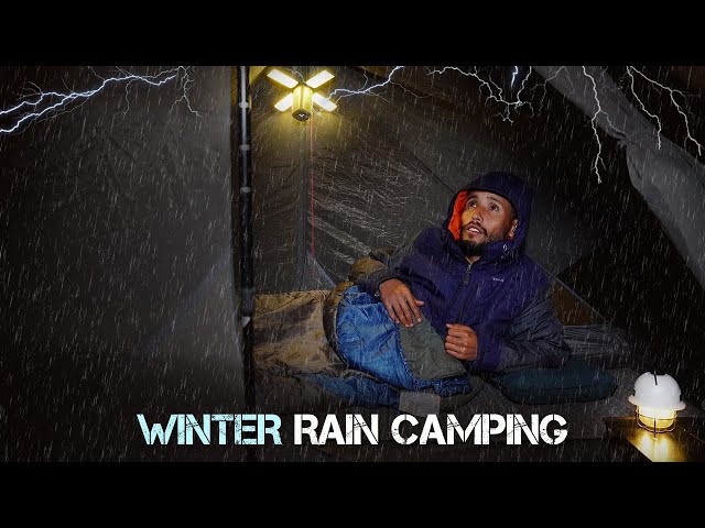 Solo Camping In Heavy Rainstorm & Freezing Cold -5°C | Winter Rain Camping | Camping Video